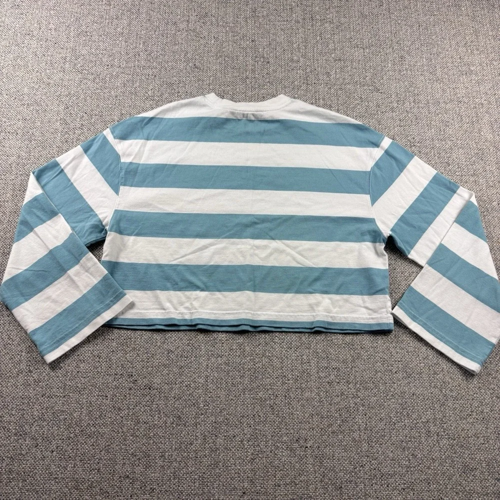 Vineyard Vines Women's Oversized Crop Striped Long Sleeve Tee Aqua White XS